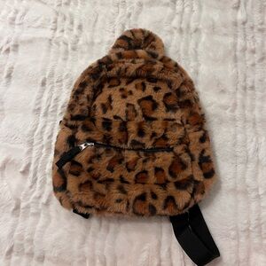 Fluffy cheetah print mini backpack
